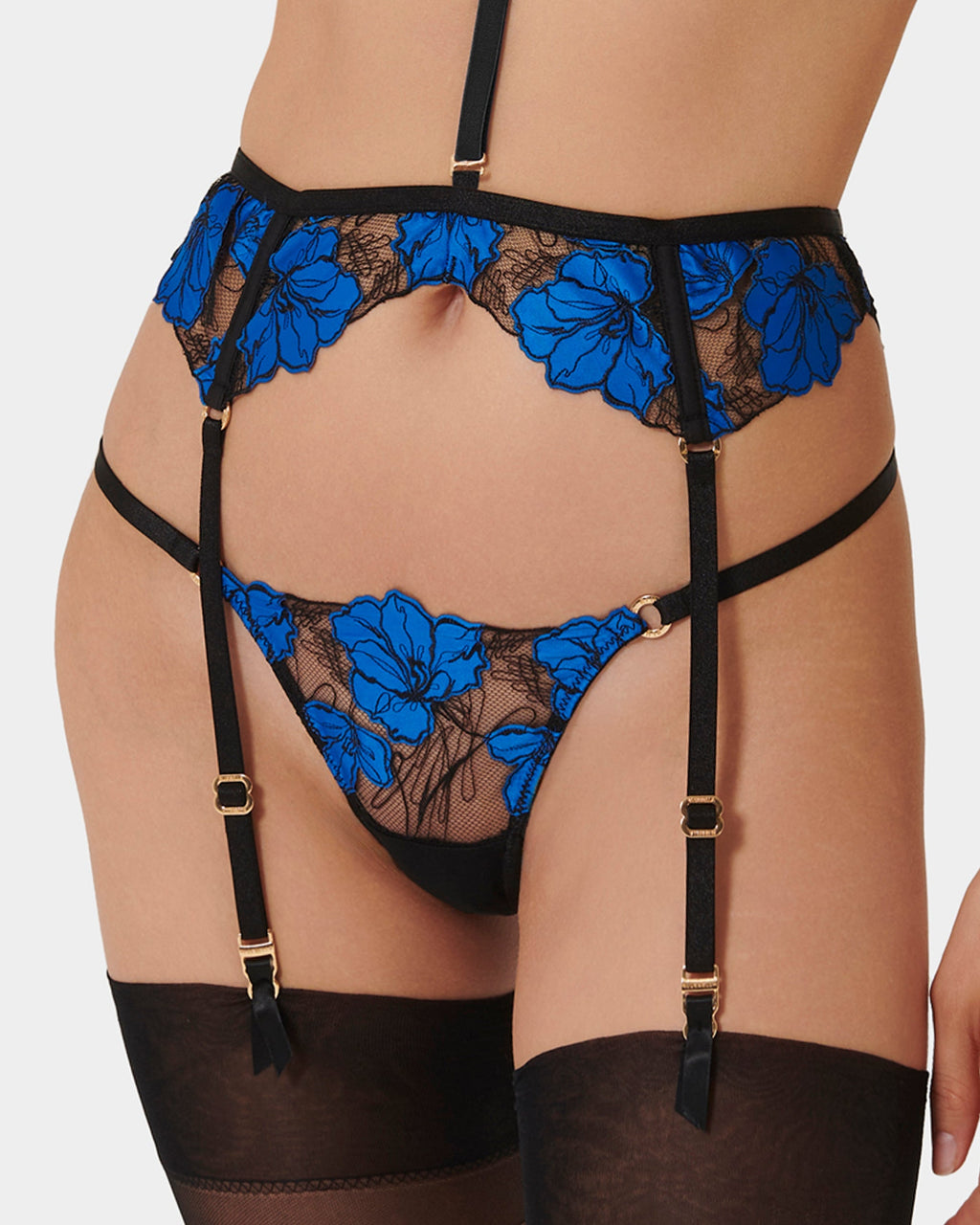 Porte-jarretelles Harnais Sorento (avec collier détachable) Noir/Bleu Égyptien