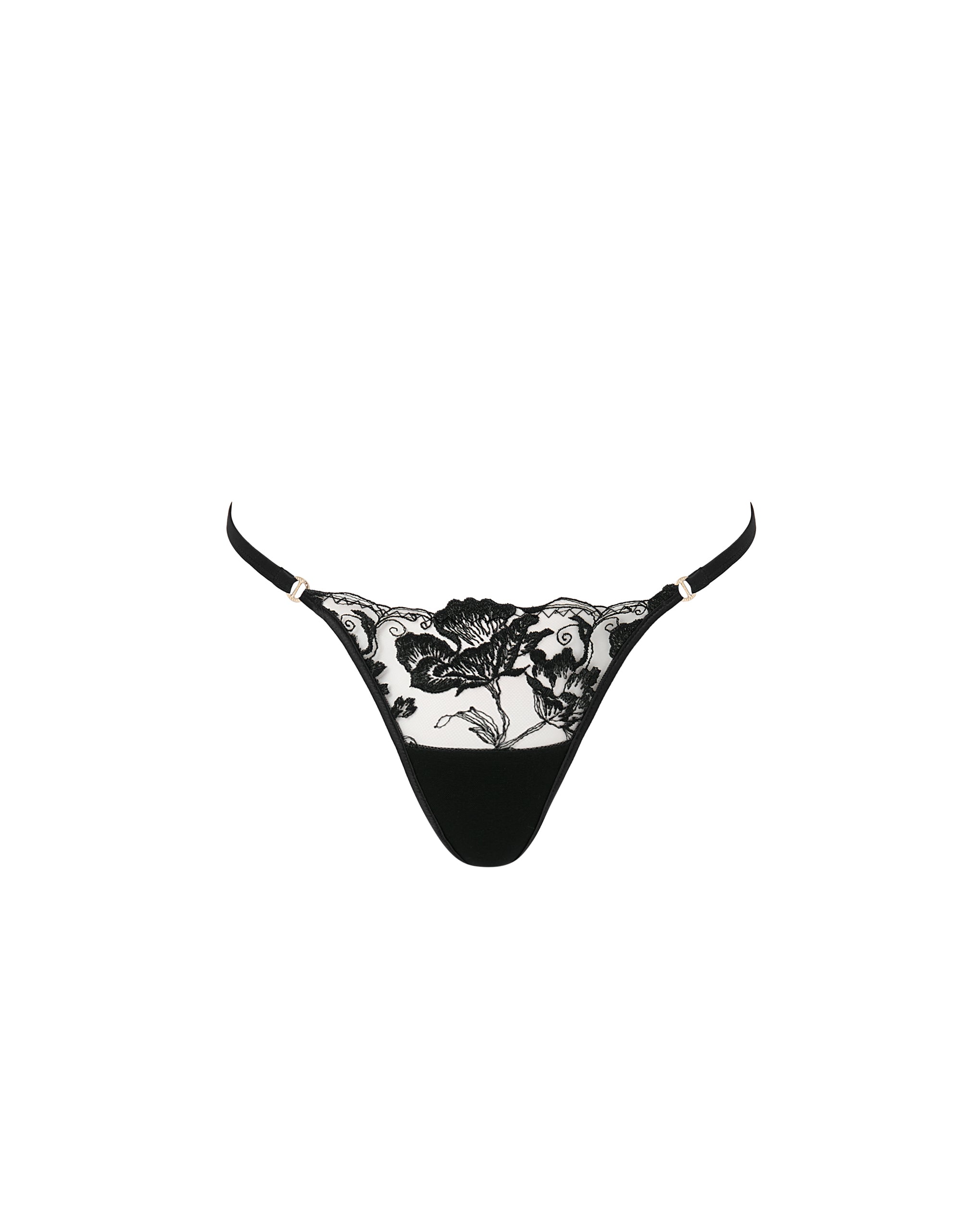 String Morelle Brodé Transparent Noir