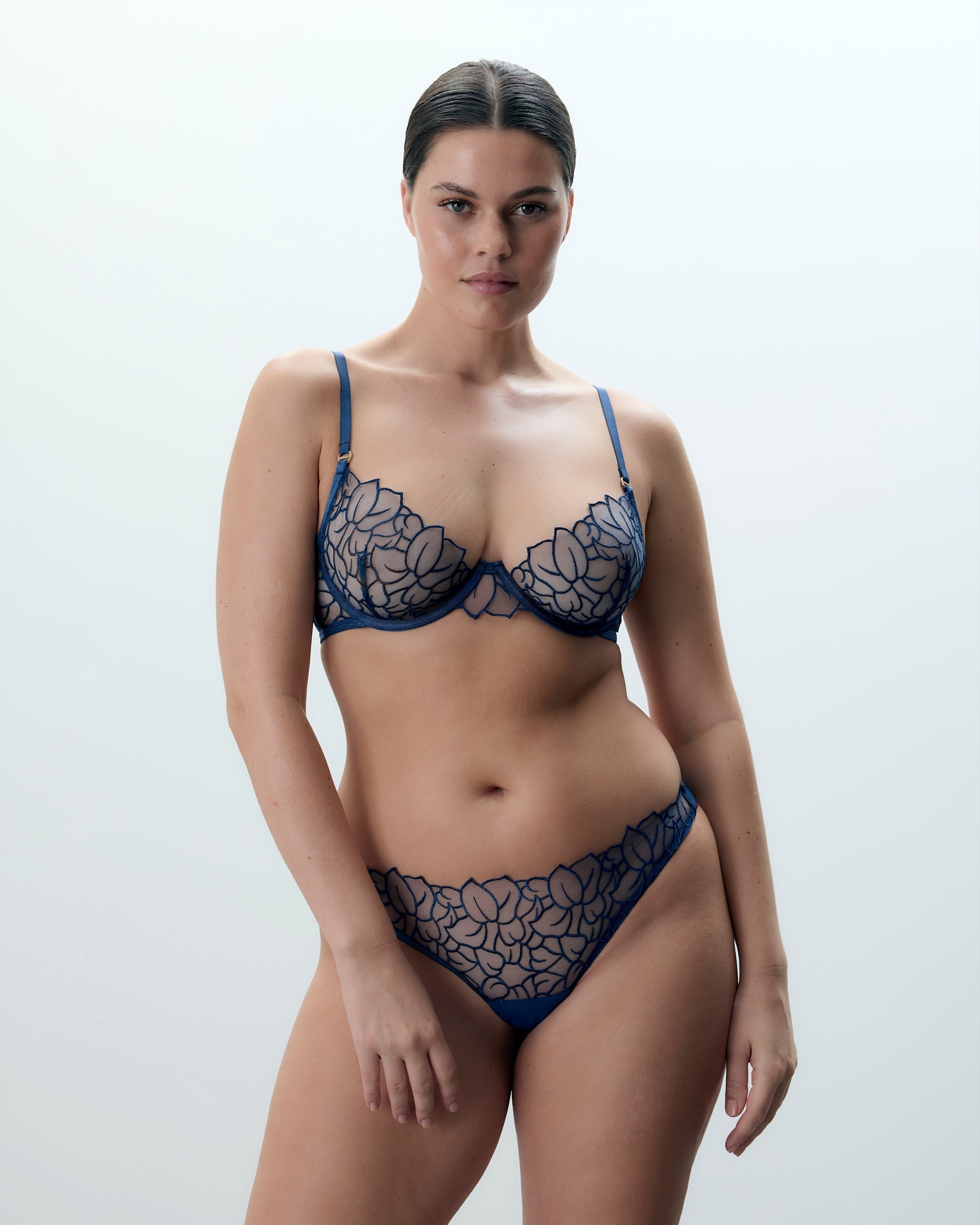 Soutien-gorge Laurel Feuilles Brodées Bleu Marine
